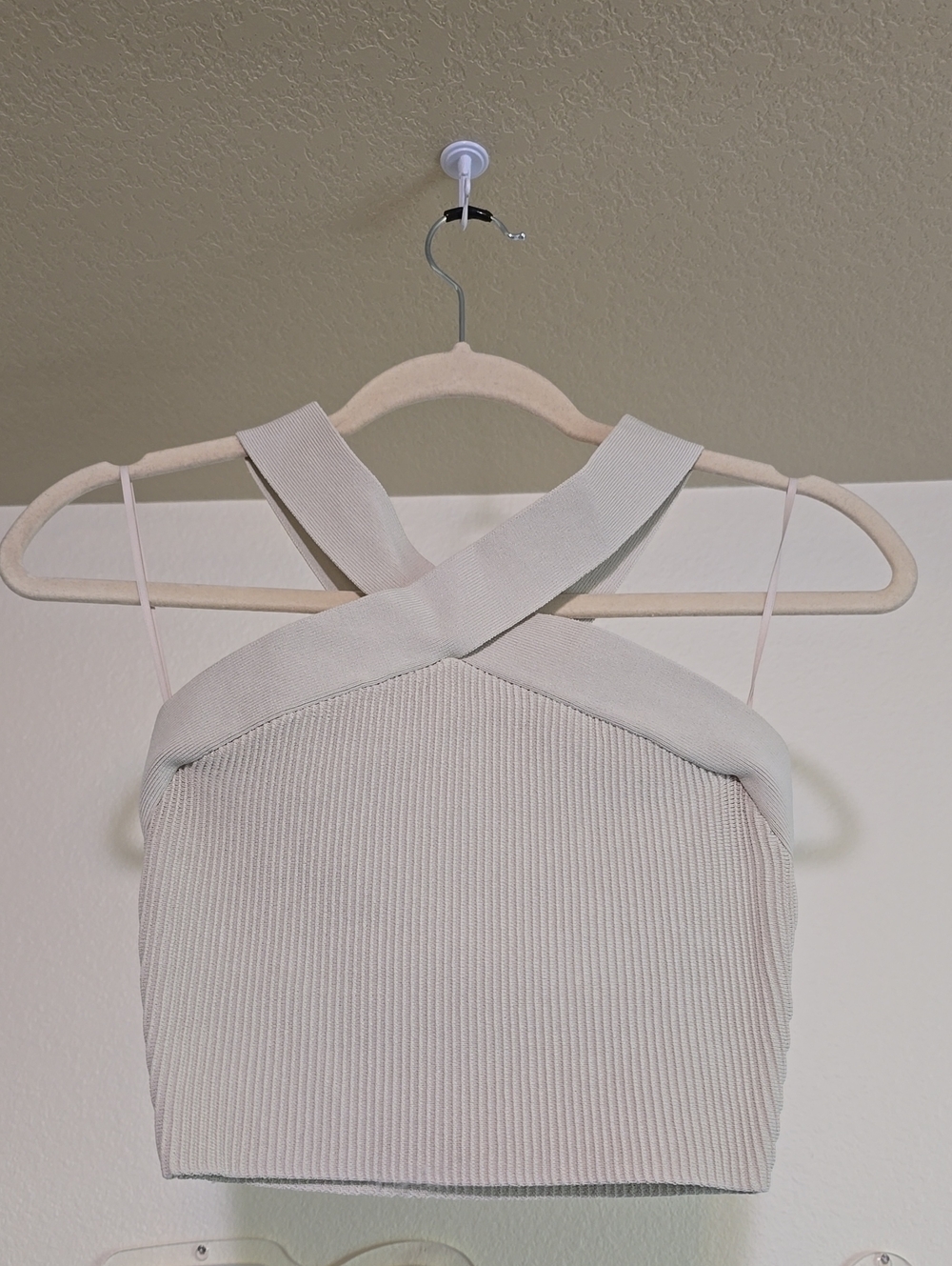 Babaton Aritzia Womens Cross-Strap One-Shoulder Ribbed Crop Top in Cream